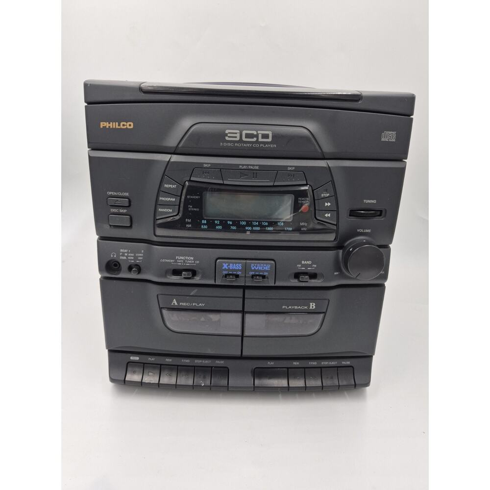 Vintage 1996 Philco 3 CD Cassette Stereo System Boombox AM/FM Radio Tested